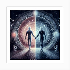 Two People Holding Hands In Space 1 Art Print