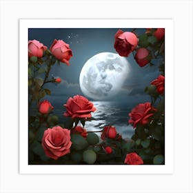 Roses In The Moonlight Art Print