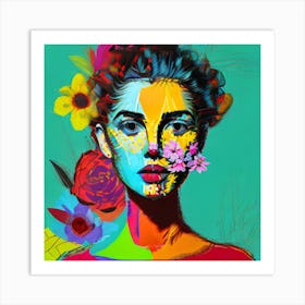 Woman With Flowers On Her Face Art Print