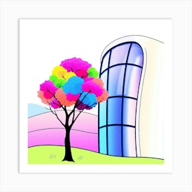 Tree In Front Of A Building Art Print