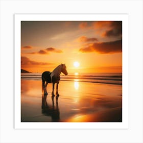 Horse On The Beach At Sunset 2 Art Print