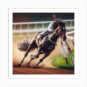 Jockey Racing Horse At The Racetrack Art Print