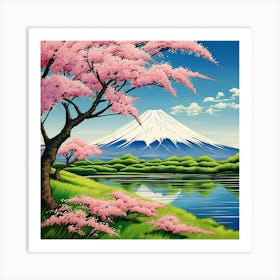 Cherry Blossoms On The Lake Art Print