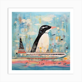 Penguin On A Boat Art Print