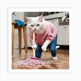 Cat Cleaning The Floor Art Print