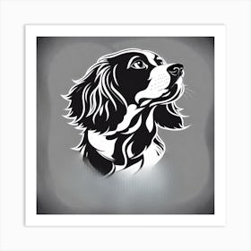 King Charles Spaniel, Black and white illustration, Dog drawing, Dog art, Animal illustration, Pet portrait, Realistic dog art Art Print