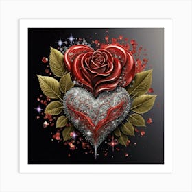 Heart and beautiful red rose 7 Art Print