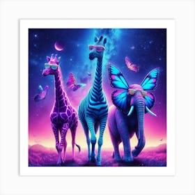 Giraffes And Butterflies 1 Art Print