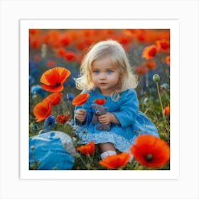 Little Girl In A Field Of Poppies 1 Art Print