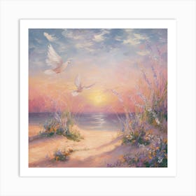 Doves At Sunset 3 Art Print