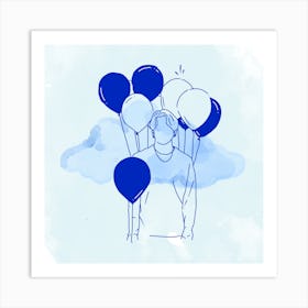 #Blue #Watercolor Painted Canvas #outline drawing #cloud #wallart #art Art Print