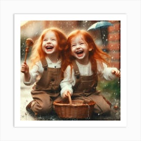 Little Redheads In The Rain Art Print