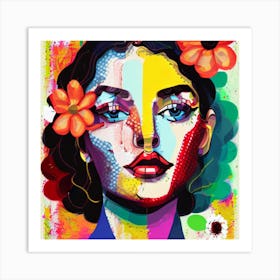 Woman With Flowers On Her Face 2 Art Print