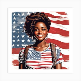 American Girl With American Flag 1 Art Print
