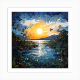 Azure Horizon: Monet's Caribbean Tapestry Art Print