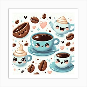 Kawaii Coffee 4 Art Print