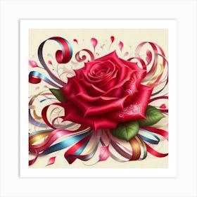 Red Rose With Ribbons 1 Art Print