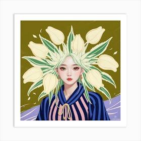 Asian Girl With Flowers 3 Art Print