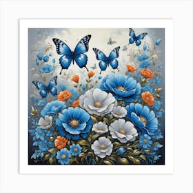 Blue Butterflies 2 Art Print