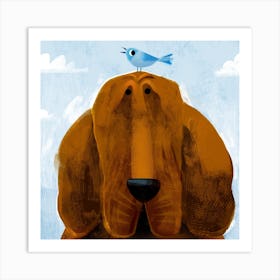 Bloodhound With Pesky Bird Square Art Print