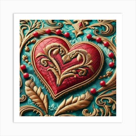 Embroidered Heart red 13 Art Print