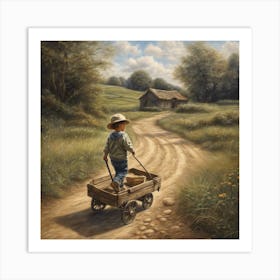 Boy Pulling Wagon 1 Art Print