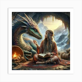 Dragon And A Woman Art Print