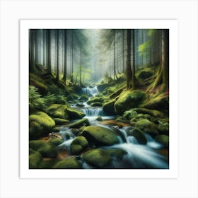 Mossy Stream In The Forest 2 Art Print