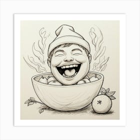 Happy Boy In A Bowl Art Print