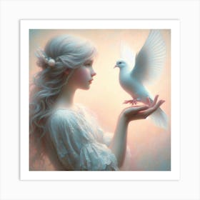 Girl and Dove Art Print