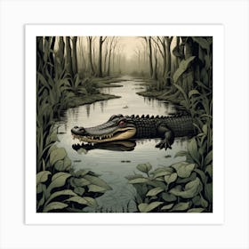 An Alligator Lurking In A Swamp Art Print