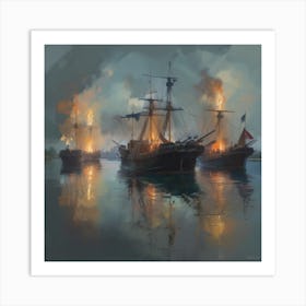 Battleships At Sea Art Print