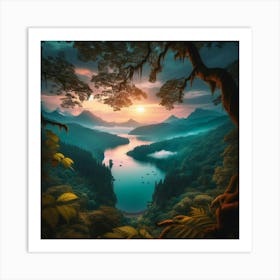 Sunset In The Forest Art Print