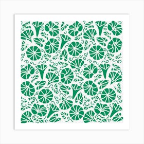 Green and White Morning Glory Wildflowers Art Print