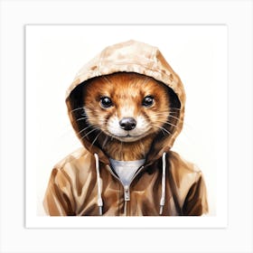 Watercolour Cartoon Mongoose In A Hoodie 1 Art Print