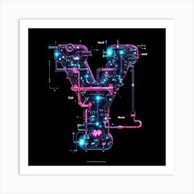 Y made of glowing circuits Art Print