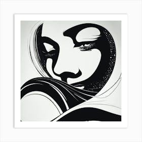 Black And White Drawing Of A Woman Black And White Abstract Art Art Print