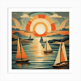 Sailboats At Sunset 5 Art Print