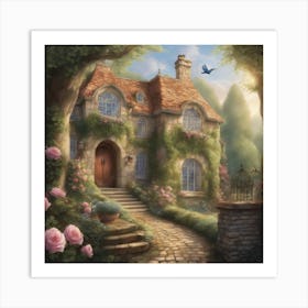 Cinderellas House Nestled In A Tranquil Forest Glade Boasts Walls Adorned With Climbing Roses Th (8) Art Print