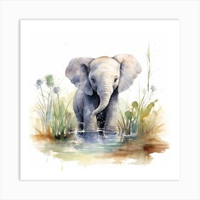 Baby Elephant In Water Art Print