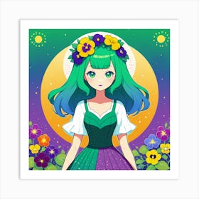 Girl With Flowers Art Print