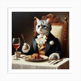 Cat At Dinner 1 Art Print