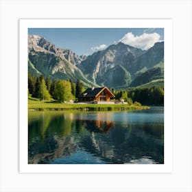 Default Wonderfull Land With A Lake And A House And Mountains 0 Art Print