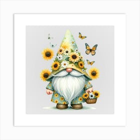 Watercolor Sunflower Gnomes 13 Art Print