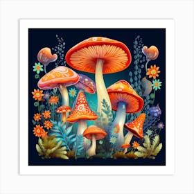 Mushrooms In The Forest 58 Art Print