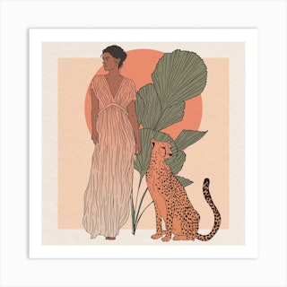 Woman And Leopard Art Print