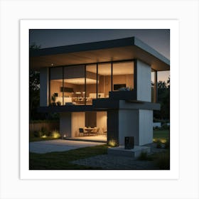 Modern House At Dusk Art Print