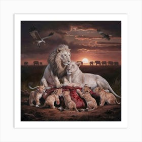 Lions At Sunset Art Print
