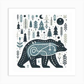 Scandinavian style, Bear trail with forest 2 Art Print