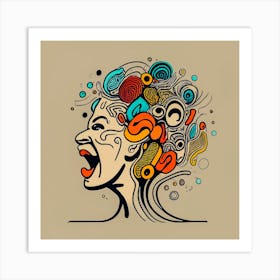 Shouting Girl, One Line, Digital Art Art Print